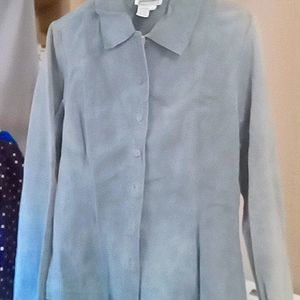 Genuine Suede button up jacket blouse with cutout decorative trim. SZ M